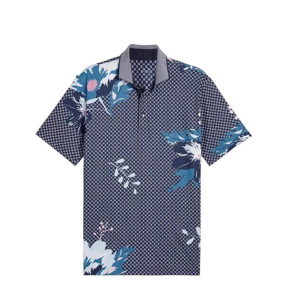 Puma Mattr Terrance Golf  Polo Shirt Mens Size Small Tropical Active Deep Navy - Picture 3 of 4